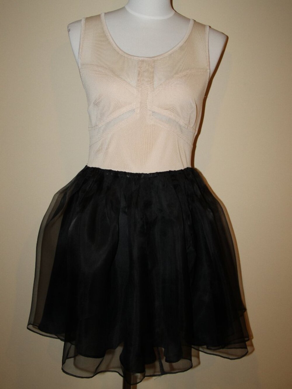 Arc & Co Ivory Black Silk Chiffon Sleeveless Bodycon Ballerina Party Dress Sz S
